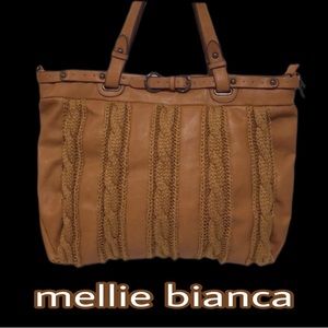 melie bianco Shoulder Bag, Vegan Leather and Cable Knit, Brown